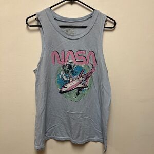 Fifth Sun | Pink NASA Logo Retro Blue Tank Top | Large Space Shuttle Outdoor